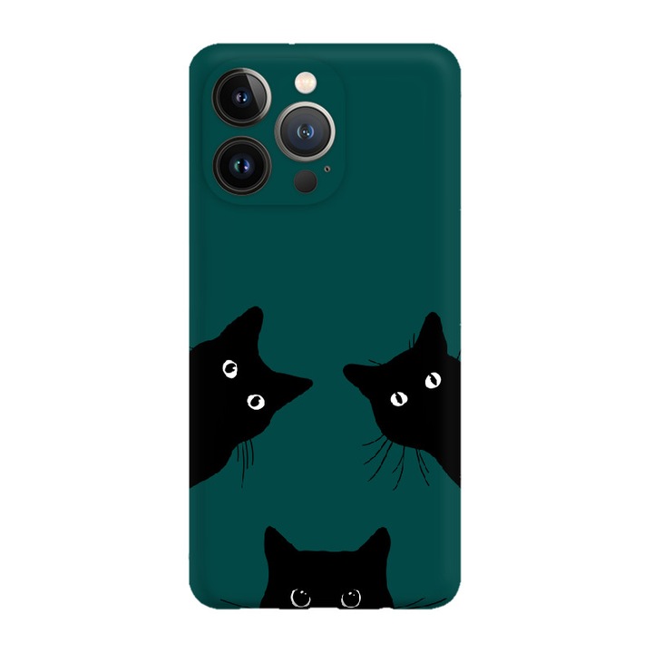Husa De Telefon Apple Iphone 12 Pro, Silicon Caz Mat, Pisici Negre, Butelkowa Zieleń, Etui Telefon Mat, [Tif 12E]