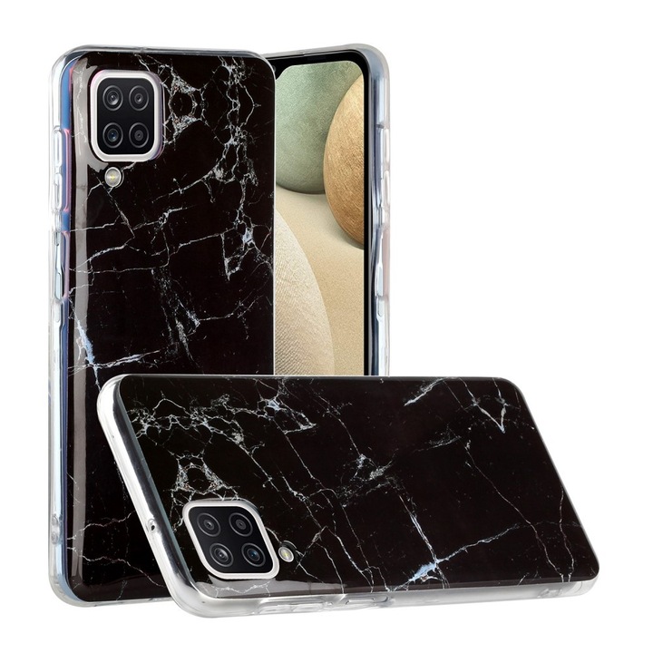 Husa protectie pentru Apple iPhone SE 2020 Soft IMD TPU Marble Negru Suport inclus
