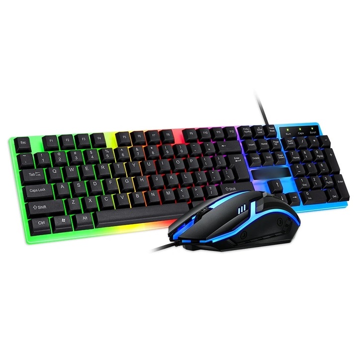 Комплект клавиатура и мишка, 104 клавиша, RGB, механичен, глазирана текстура, водоустойчив, черен