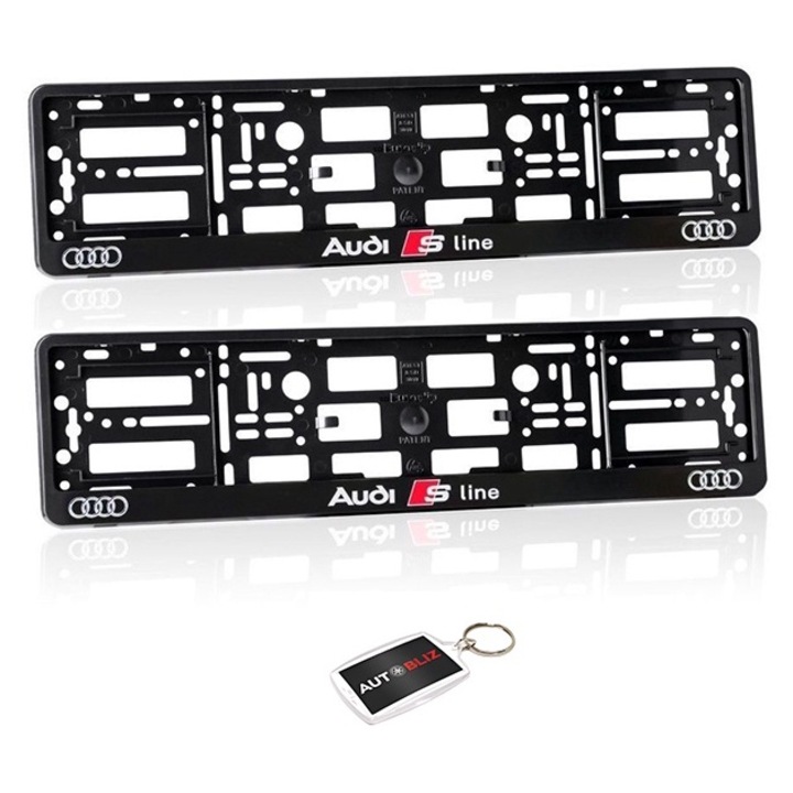 Комплект от 2 държача за регистрационен номер Audi S-Line с ключодържател Autobliz