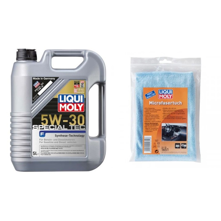 Set ulei motor Liqui Moly Special Tec F 5w30 5L si laveta microfibra Liqui Moly