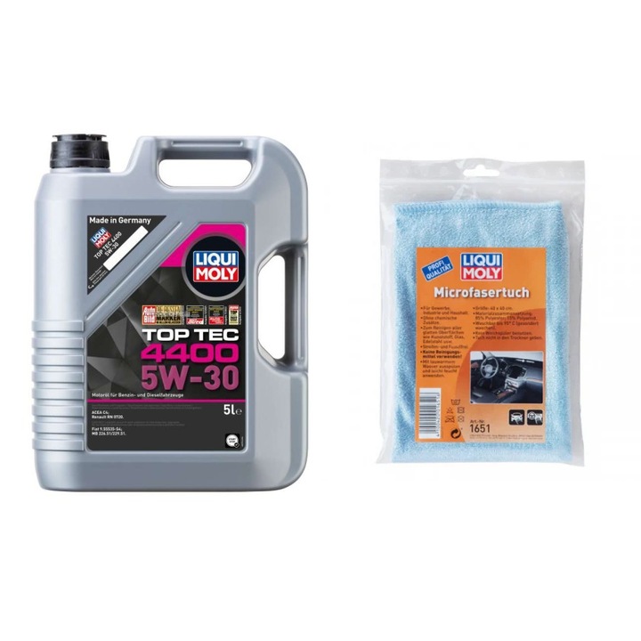 Set ulei motor Liqui Moly Top Tec 4400 5w30 5L si laveta microfibra Liqui Moly