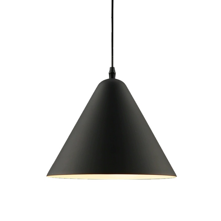 Lustra Suspendata FineLynx™ BlackCrest, Negru mat, Soclu E27, Abajur metalic, Diametru 35 cm, Candelabru tip pendul ajustabil pe inaltime, Stil contemporan, Influente stil industrial-minimalist, Pretabil living, dining, dormitor, bucatarie