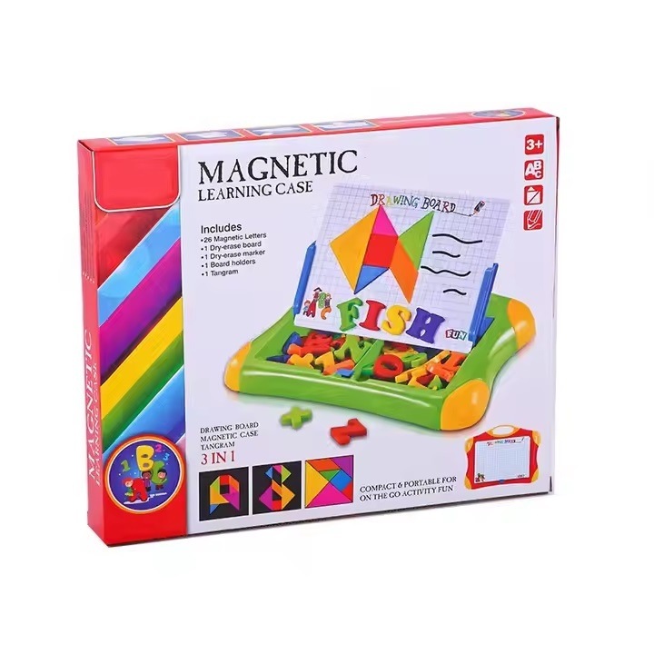 Tabla magnetica educativa, pentru copii 3 ani+, 3 in 1, cu litere si cifre, carioca si burete, multicolor
