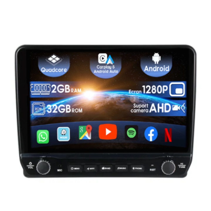 Dedikált navigáció Audi A4-hez forgatható gombokkal, 2024-es modell, 9 hüvelykes, 2 GB RAM 32 GB ROM, négymagos, Android 13, WiFi, Bluetooth, Play Áruház
