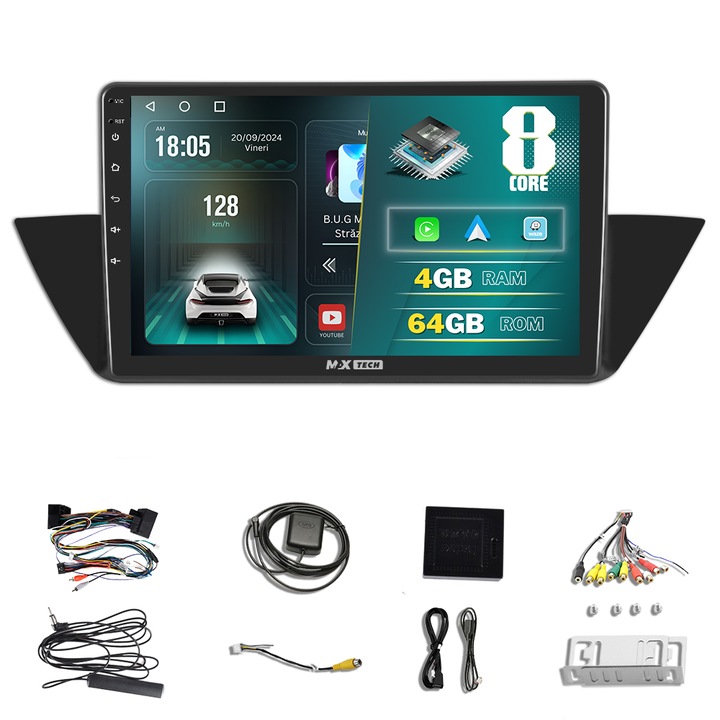 Navigációs BMW X1 E84 (2009 - 2016) Android 13 és CarPlay rendszerhez, MaxTech, 10" IPS képernyő, 4 GB RAM 64 GB ROM, GPS, Carplay, WIFI, RDS, DSP, EQ, Airplay, Youtube, Bluetooth, Waze