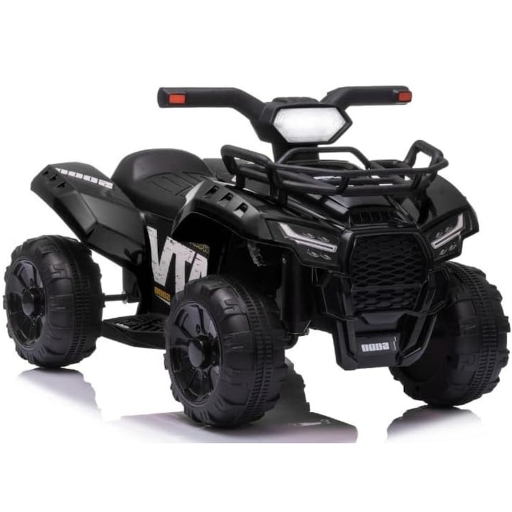 Elektromos ATV gyerekeknek, fekete színű, 6 V-os újratölthető akkumulátor, akár 2 órás meghosszabbított autonómia, nagy tapadású kerekek különféle tereptípusokhoz, 4 kerék felfüggesztés a stabilitásért és kényelemért, intuitív vezérlőrendszer