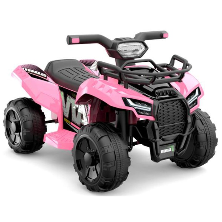 Rózsaszín elektromos quad gyerekeknek, 6 V-os akkumulátoros motorral, nagy hatótávolsággal, strapabíró kerekekkel és felfüggesztéssel a sima útért, kompakt méretekkel (42x67x44 cm), ergonomikus, csúszásgátló fogantyúkkal és egyszerű vezérlőrendszerrel