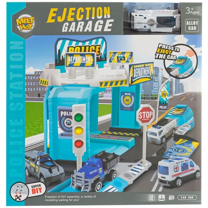 Set jucarie politie Eurobaby, 30 elemente, post de politie, vehicul blindat, 27x27x7cm