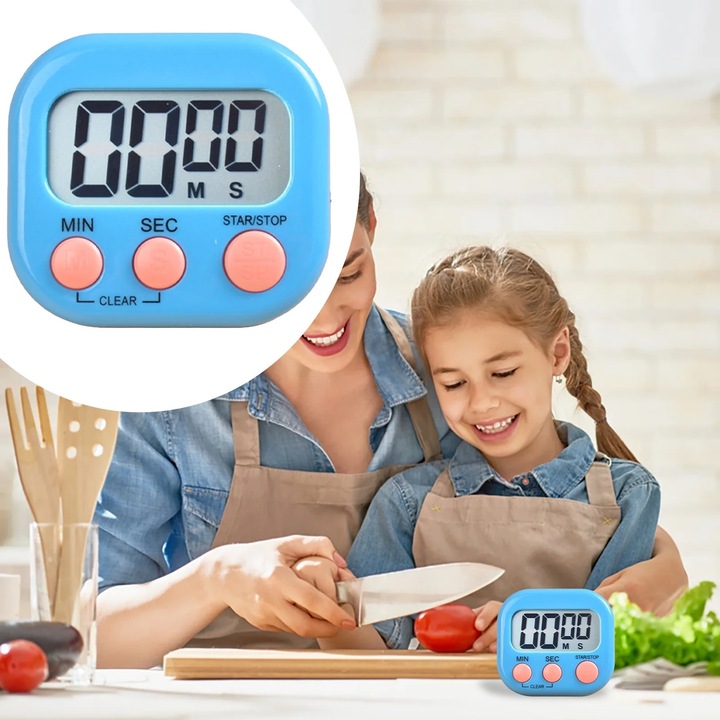 Timer electronic multifunctional pentru bucatarie, multicolor, 1 bucata, cu suport retractabil si magnet pentru frigider