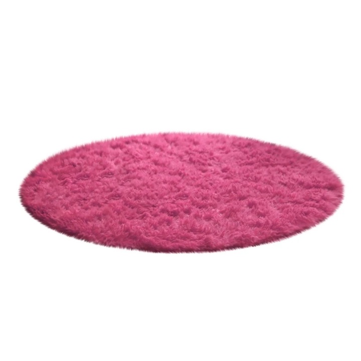 Covor rotund antiderapant din coral velvet, 40x40cm, roz, pentru baie, dormitor, yoga
