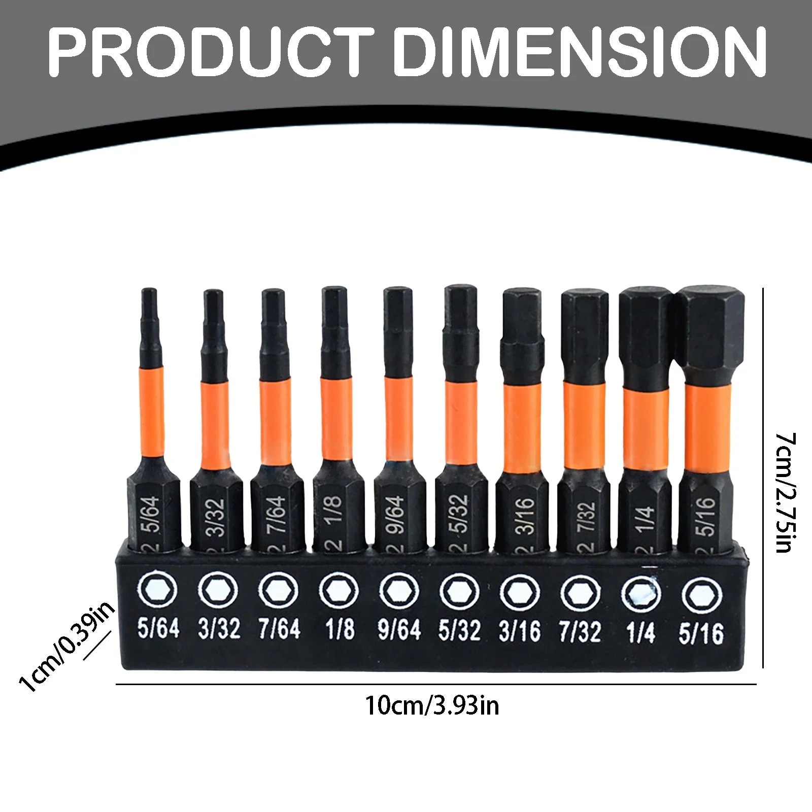 Set de biti hexagonali pentru impact, 10 piese, cu cutie de