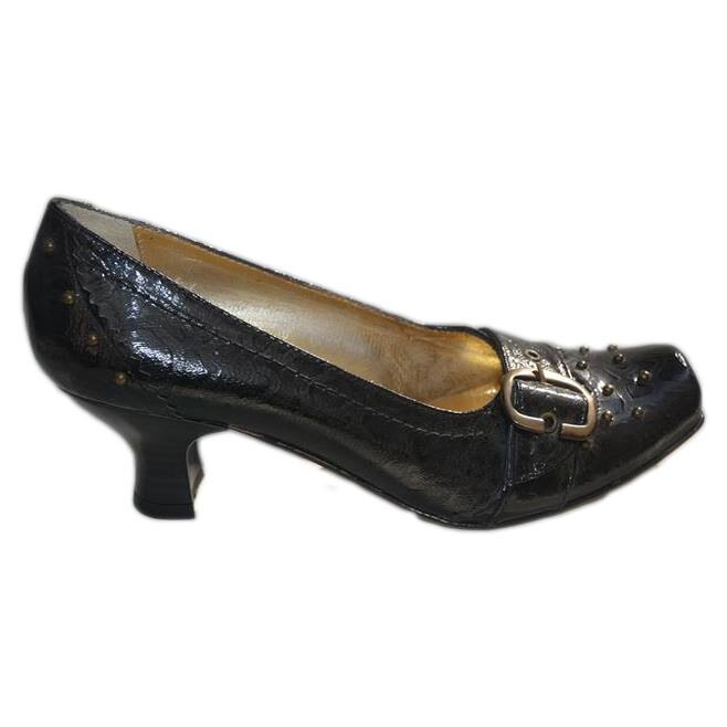 Pantofi eleganti cu toc mediu-jos din piele lacuita,D&J Exclusive, Negru