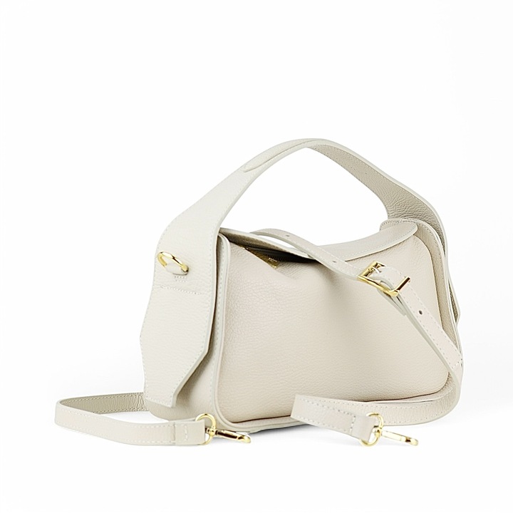 Moranti Ines-M kézitáska, természetes bőr, ekrü, közepes méretű, 1 zsebes