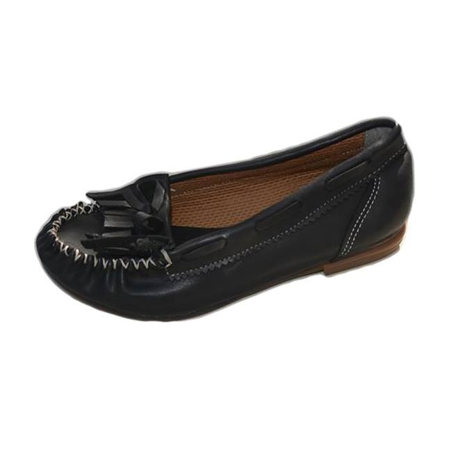 Balerini din piele ecologica, cu franjuri, D&J Exclusive, Negru