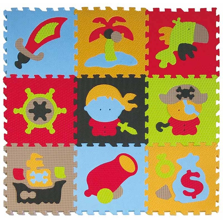 Covoras Puzzle Aventurile piratilor 92x92 cm Babygreat