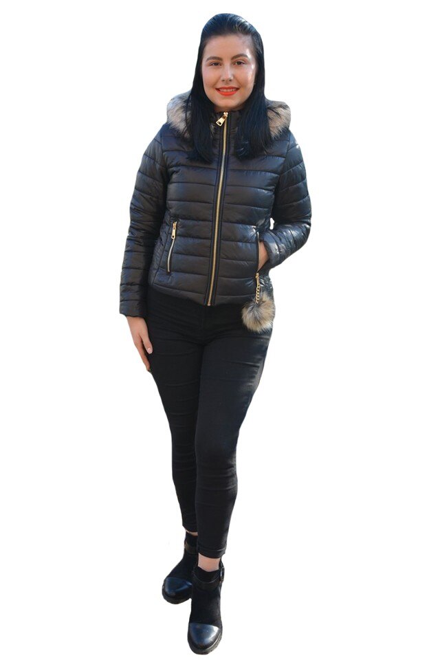 Jacheta casual Loren matlasata cu reflexii si gluga ,D&J Exclusive, Negru