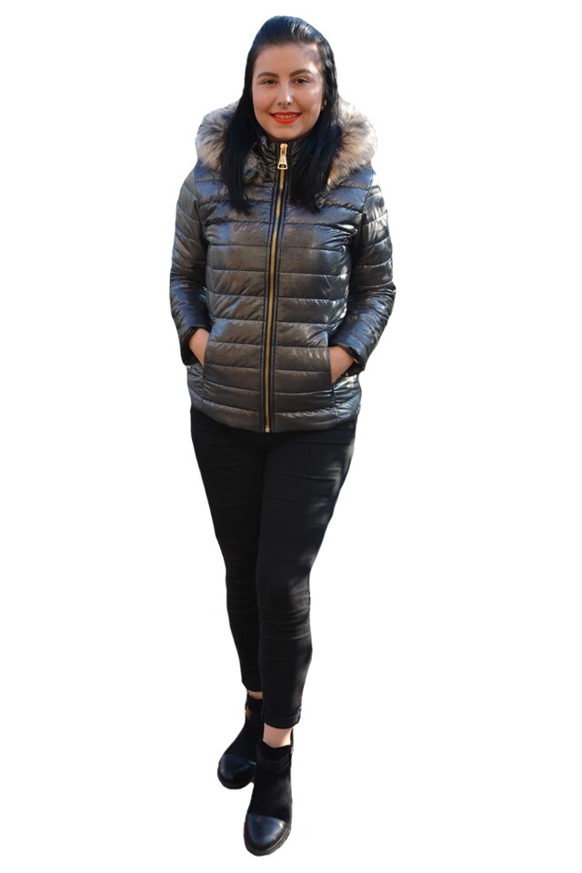 Jacheta casual Loren matlasata cu reflexii si gluga ,D&J Exclusive, Gri inchis