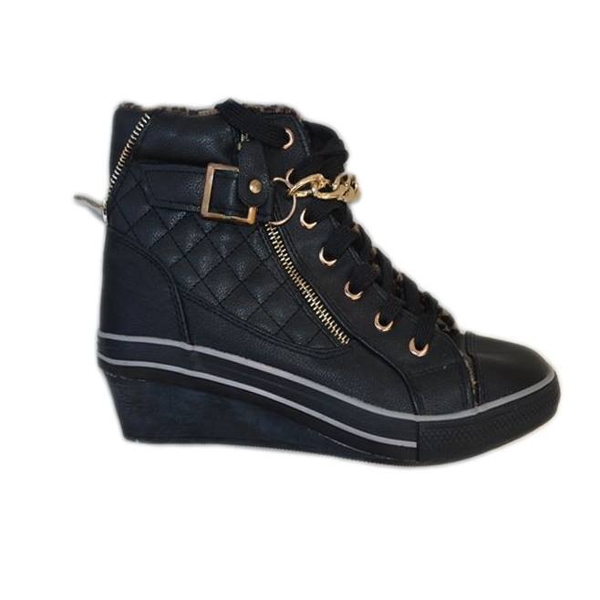 Ghete casual accesorizata cu lant auriu,D&J Exclusive, Negru