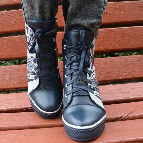 Pantofi cu platforma ascunsa,D&J Exclusive, Albastru marin