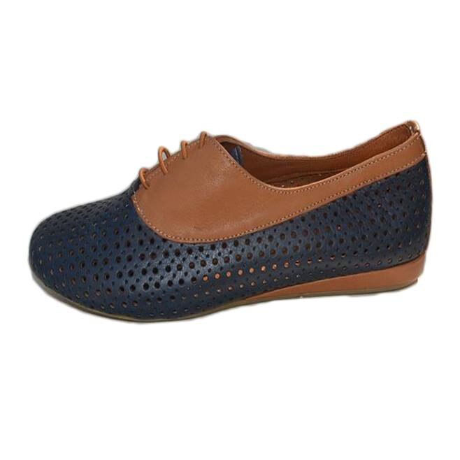 Pantofi sport din piele fina cu perforatii,D&J Exclusive, Maro/Bleumarin