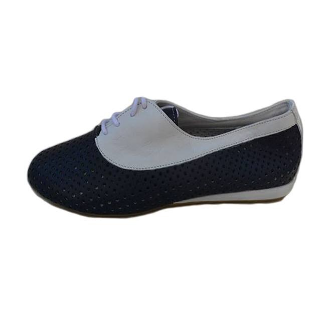 Pantofi sport din piele fina cu perforatii,D&J Exclusive, Bleumarin/Alb