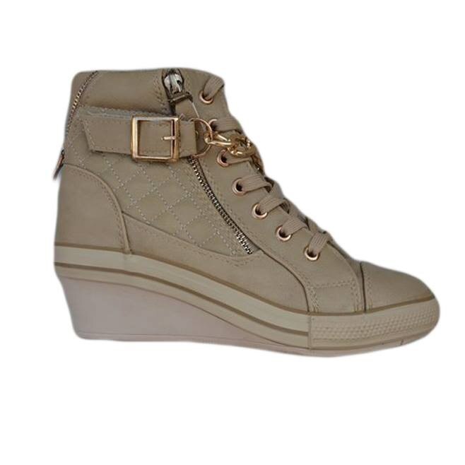 Ghete casual accesorizata cu lant auriu,D&J Exclusive, Crem