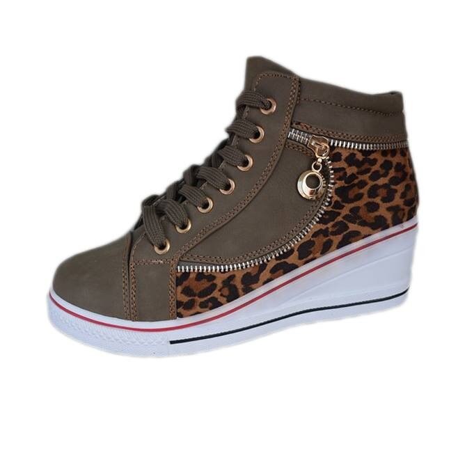 Ghete cu imprimeu animal print si platforma,D&J Exclusive, Kaki