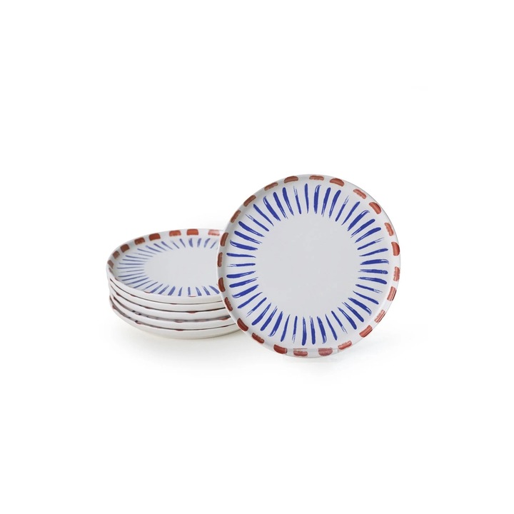 Set 6 farfurii desert 275KRM2324, ceramica, 22 cm, alb/albastru