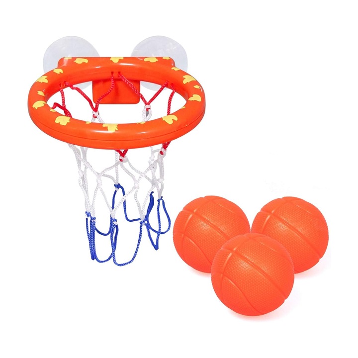 Fürdőszoba kosárlabda karika készlet, 3 labda, Műanyag, 3 év+, 14 x 11 cm, Többszínű, HAPPY JOKER®
