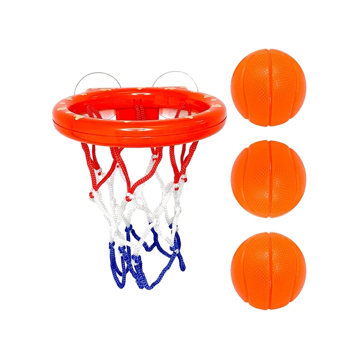 Fürdőjáték, kosárlabda karika, 1-3 éves, többszínű, szett 1 karikával és 3 labdával, 14 x 11 cm, Multicolor, HAPPY JOKER®