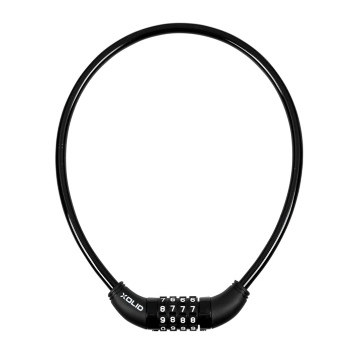 Kerékpár lopásgátló zár 10 mm x 650 mm, visszaállítható kóddal, 4 számjegyű jelszóval, Vágásálló acélkábel, Kulcs nélküli zárrendszer, Karcolásgátló, Könnyen használható és hordozható, Ideális kerékpárokhoz, robogókhoz, robogókhoz, Fekete