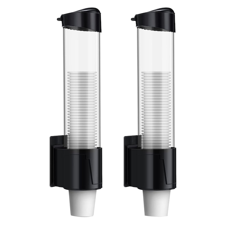 Поставка за чаши, Дозатор за 60 хартиени чаши за еднократна употреба, SINBINTA, Сваляща се, Монтира се на стена, Прахоустойчива, Издръжлива и здрава, Лесна за инсталиране и използване, За домове, кухни, балкони, офиси, PP, 8,5x38,5 см, Черна