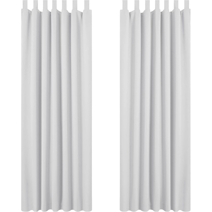 2 db DECONOVO függöny készlet, megkötős, átlátszatlan, hővédelem, 142 x 145 cm, ezüstszürke