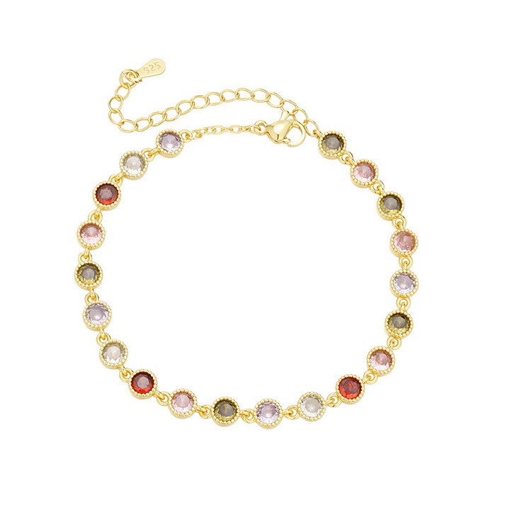 Bratara simpla si versatila cu zirconi colorata, Placat cu aur, Lungime 15 + 3 cm