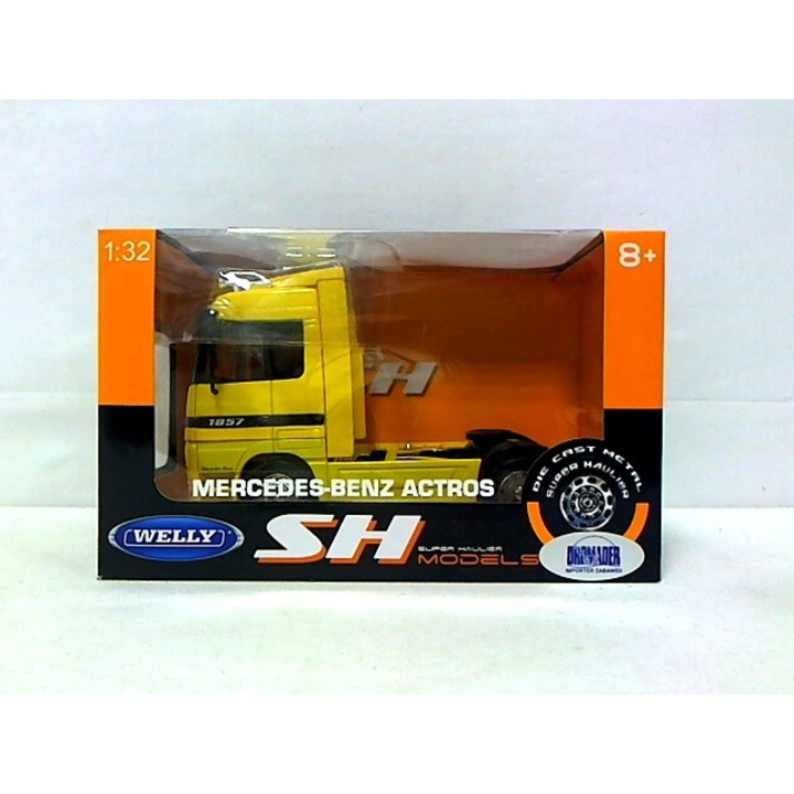 Camion Mercedes, Welly 1:32, galben, set
