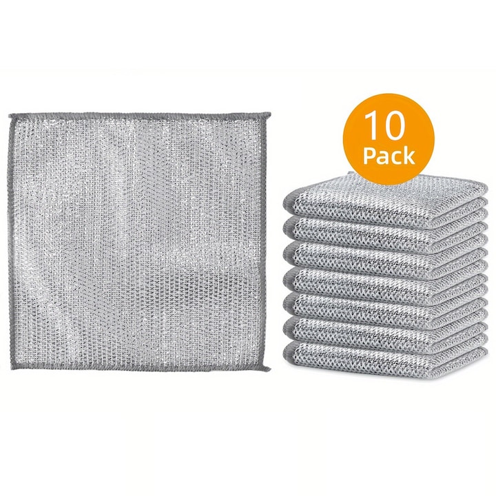 Set 10 Lavete din sarma de otel, dublu strat, non-abrazive, 20x20cm