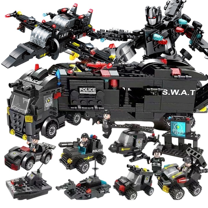 Városi Rendőrségi Robot Építőelem Készlet, MorFansi®, 597 Darabos, 3D DIY Játékok, 6 Év+, Fekete