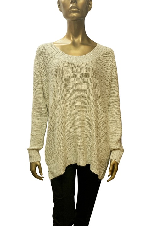 Pulover de dama ETAM K Katie Tunica 467128-EC-XL 8801-2, Decolteu oval, Croiala larga, Paiete, XL, Ecru