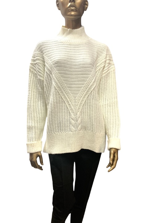 Pulover de dama ETAM K Torsada 477543-WT-XL 8801-2, Guler polo, Contine lana, XL, Alb