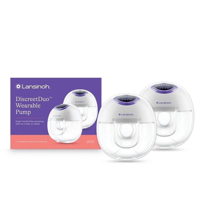 Двойна електрическа помпа за кърма, преносима, свободни ръце, функция за масаж за стимулиране на лактацията, 4 режима, 9 нива на интензивност, Lansinoh