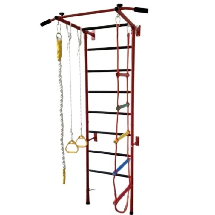 Метална шведска стена RESTPRO, за деца, за активна гимнастика, с аксесоари, червена