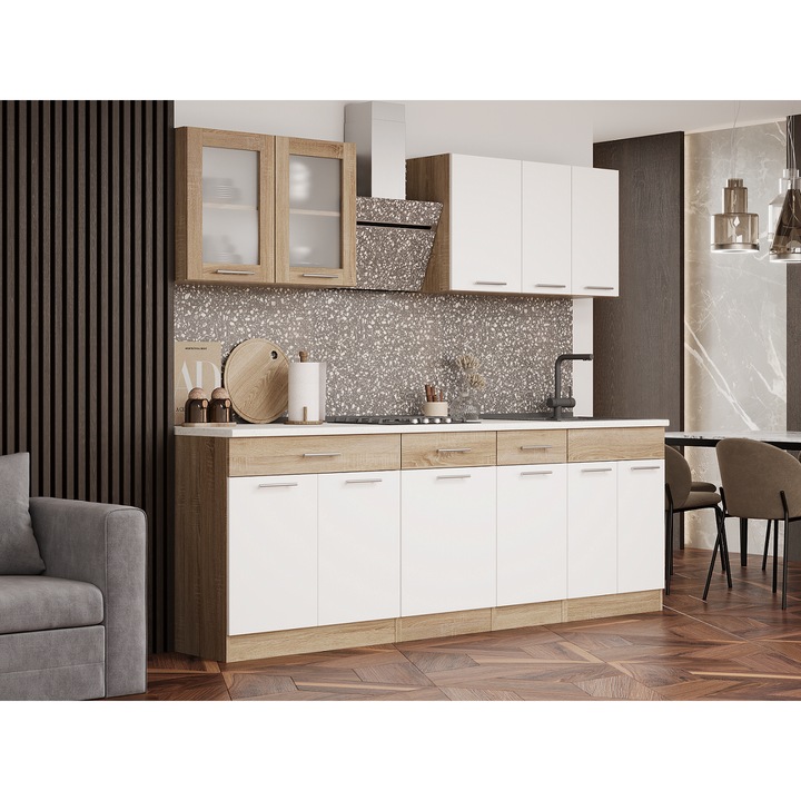 Комплект мебели за кухня, ЕКО № 9, Еверест Мебел, 230х198х60 см, Дъб Сонома/Алба