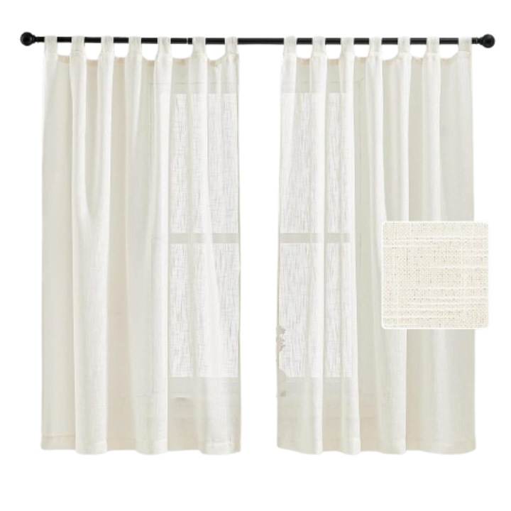 Set 2 perdele semi-transparente PONY DANCE, prindere cu bride, pentru dormitor si living, 140 x 245 cm, Crem