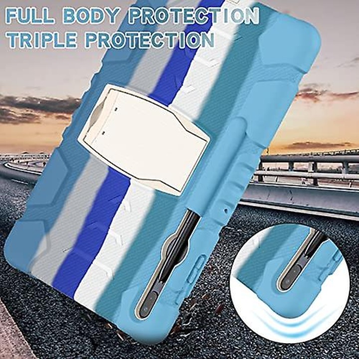 Husa pentru tableta Samsung Galaxy S8 Plus 12.4 inch 2020 SM-T970, Husa robusta pentru sarcini grele, Curea de umar, Albastru colorat