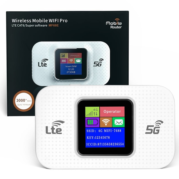 AjieQaQ hordozható 4/5G WiFi router, fehér, 3000mAh, több csatlakozási lehetőség, 10 eszköz