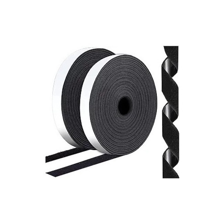 Велкро лента HIKIMODE, Самозалепваща се, 20 мм x 5 м, Черна, Водоустойчива, Издръжлива