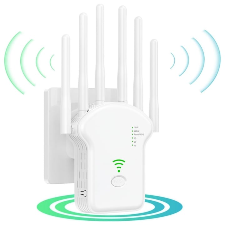 Безжичен рутер AjieQaQ, 5G двубандов, 6 антени, бял цвят, 300 Mbps, 1 слот за SIM карта