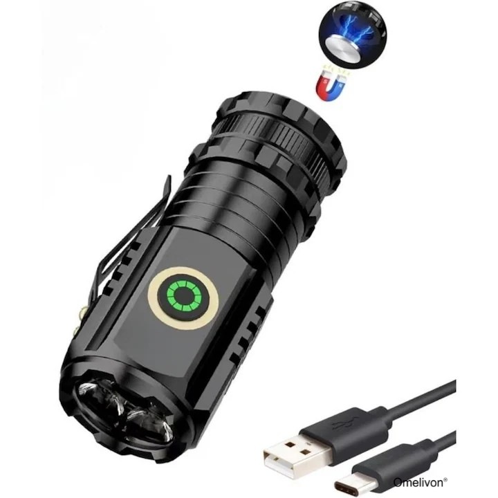 Lanterna mini, lanterna camping, 2550 lumeni, incarcare USB-C, 5 moduri, lanterna husa, lanterna magnetica EDC, camping, drumetii, situatii de urgenta