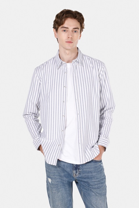 COLIN'S, Camasa cu maneci lungi si model in carouri, Albastru prafuit/Alb murdar